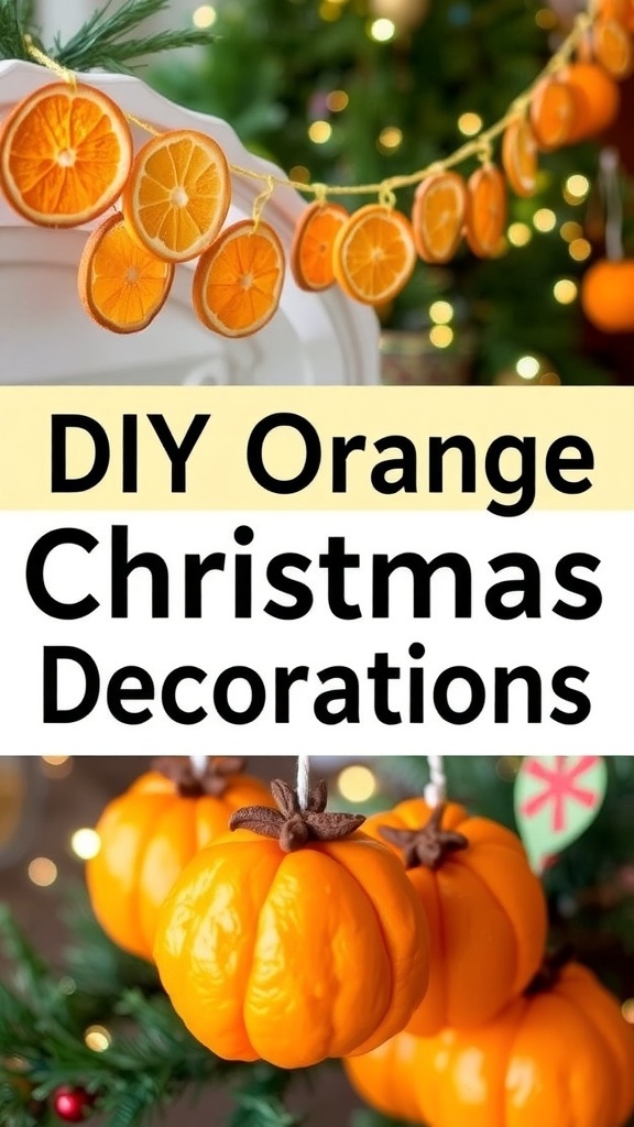 DIY Christmas decorations made from dried orange slices and pomanders with cloves, displayed in a festive setting.